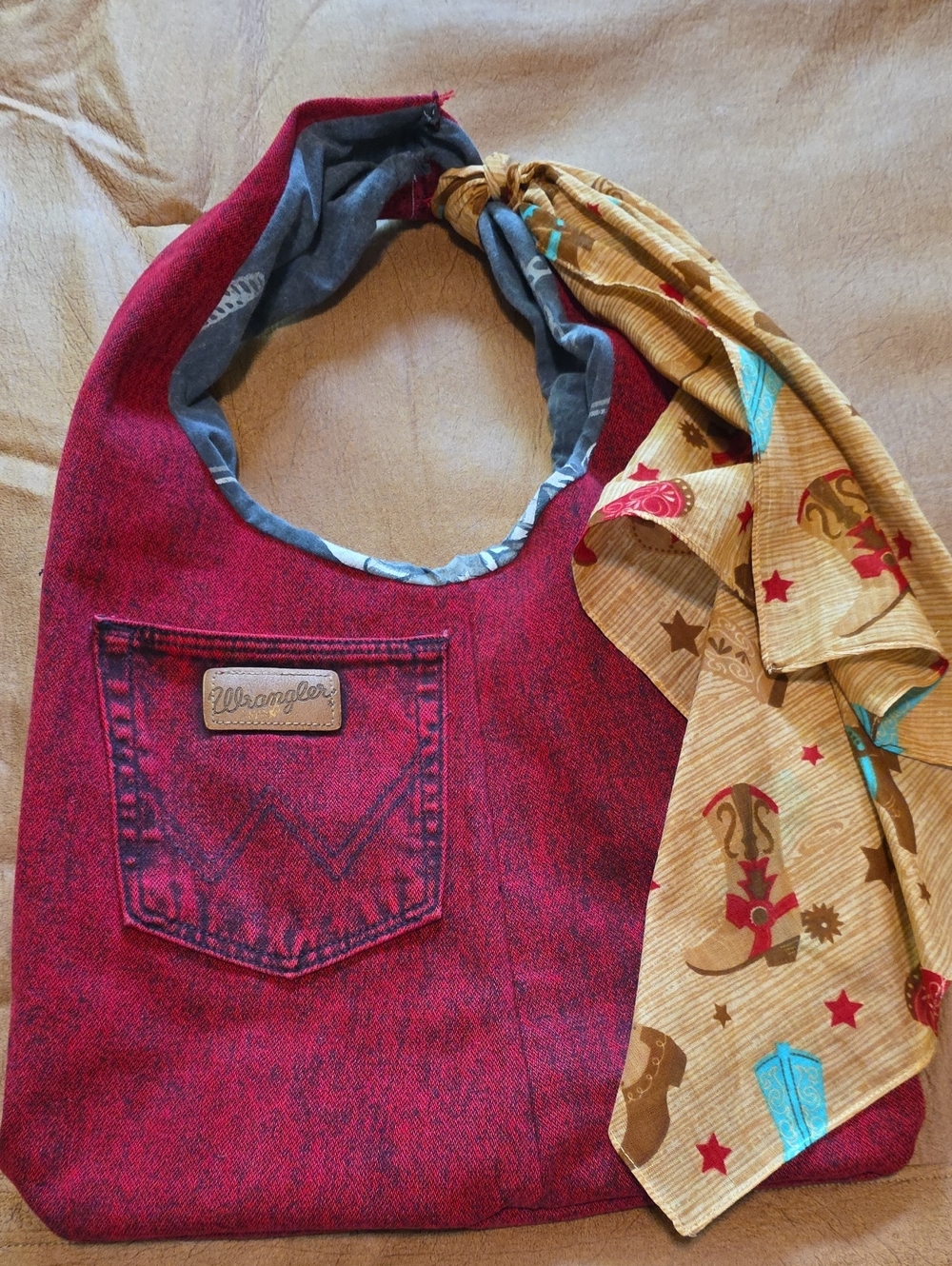 Wrangler Burgundy Hobo Bag with Patterned Accent Scarf